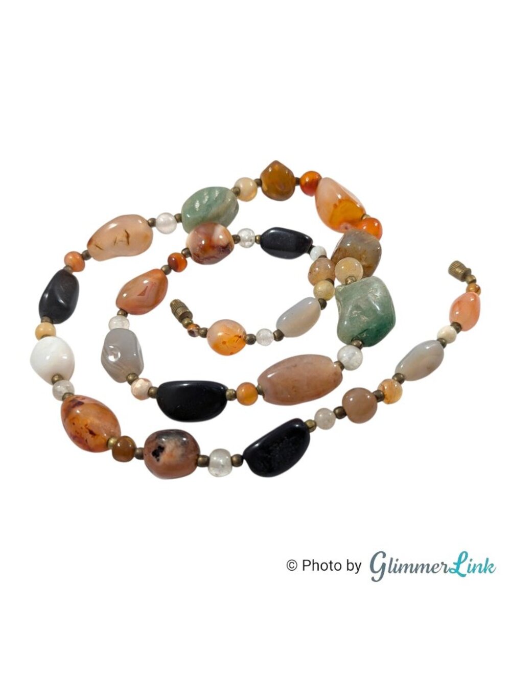 Vintage Mixed Stone Beggar Bead Necklace Boho Earth Tones 25"